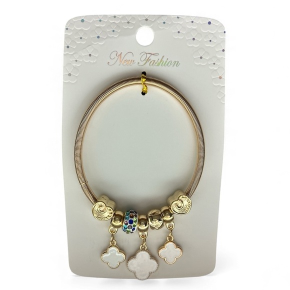 New Fashion Jewelry - Elegant Gold Bracelet with White and Multicolor Charms